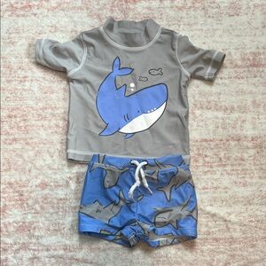 Carter's Grey & Blue Shark Swim Rashguard Set